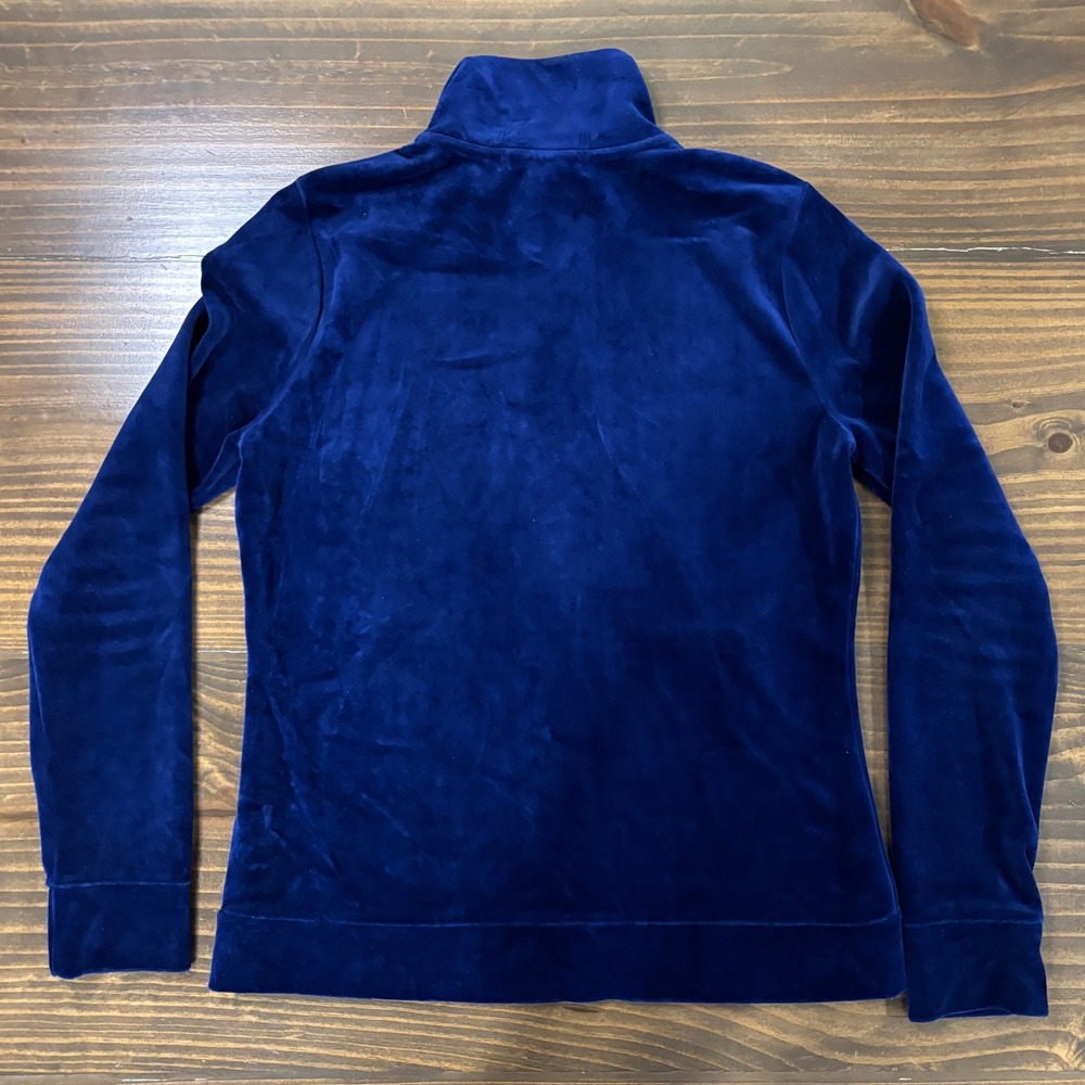 LAUREN RALPH LAUREN Women PS Navy Velour Gold Zip Embroidered Crest Jacket - Picture 4 of 10